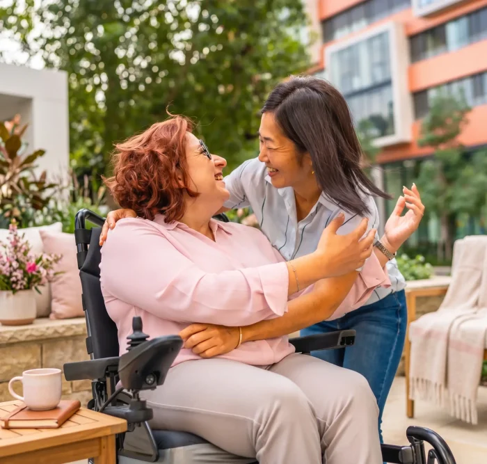Nurse taking care of Disable women in wheelchair